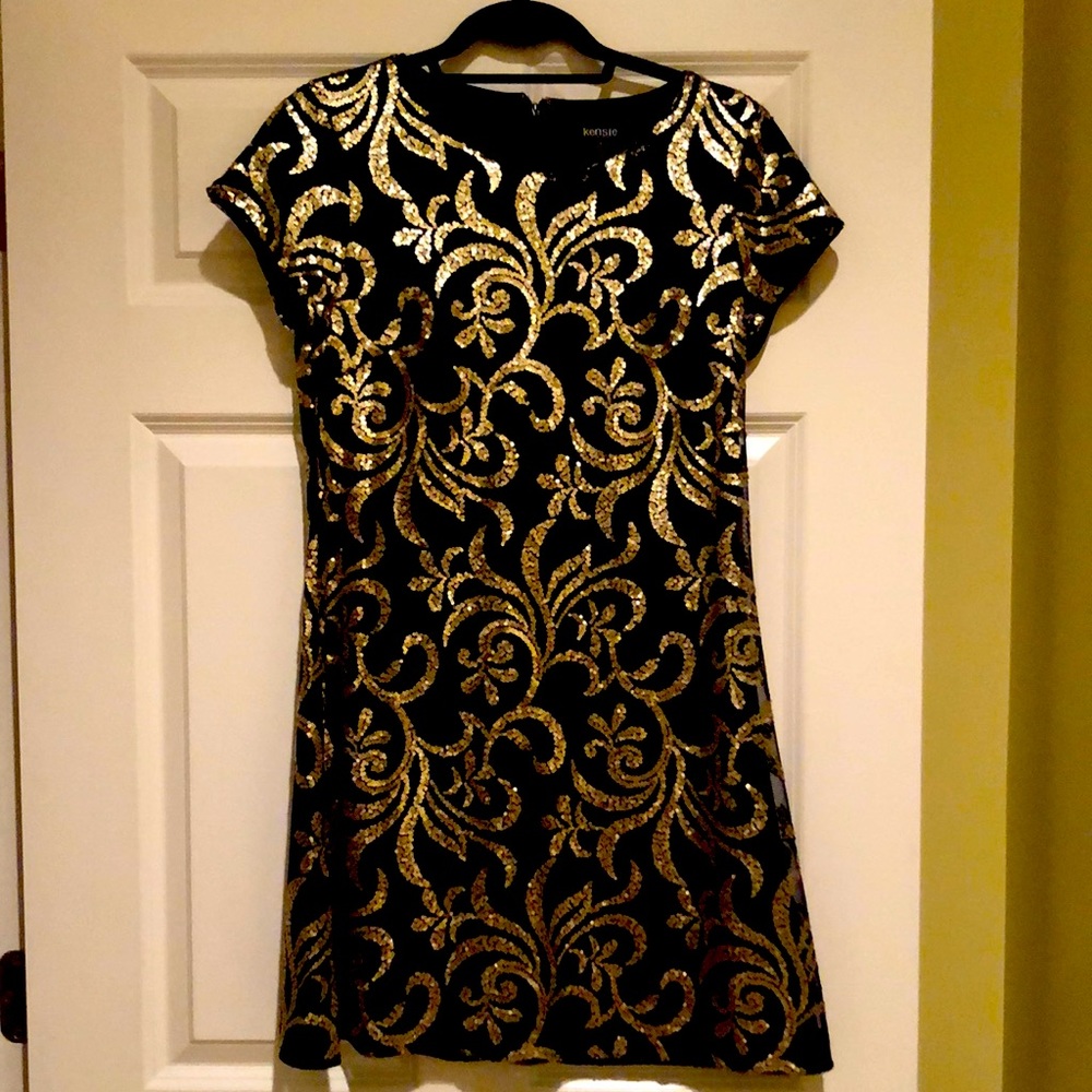 Kensie dress. Black with gold sequins.